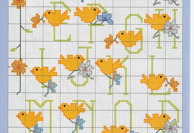 Alfabeto punto croce con canarini gialli (1)