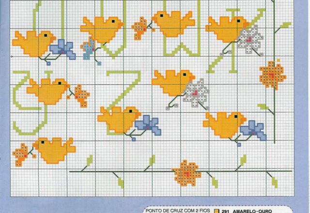 Alfabeto punto croce con canarini gialli (2)