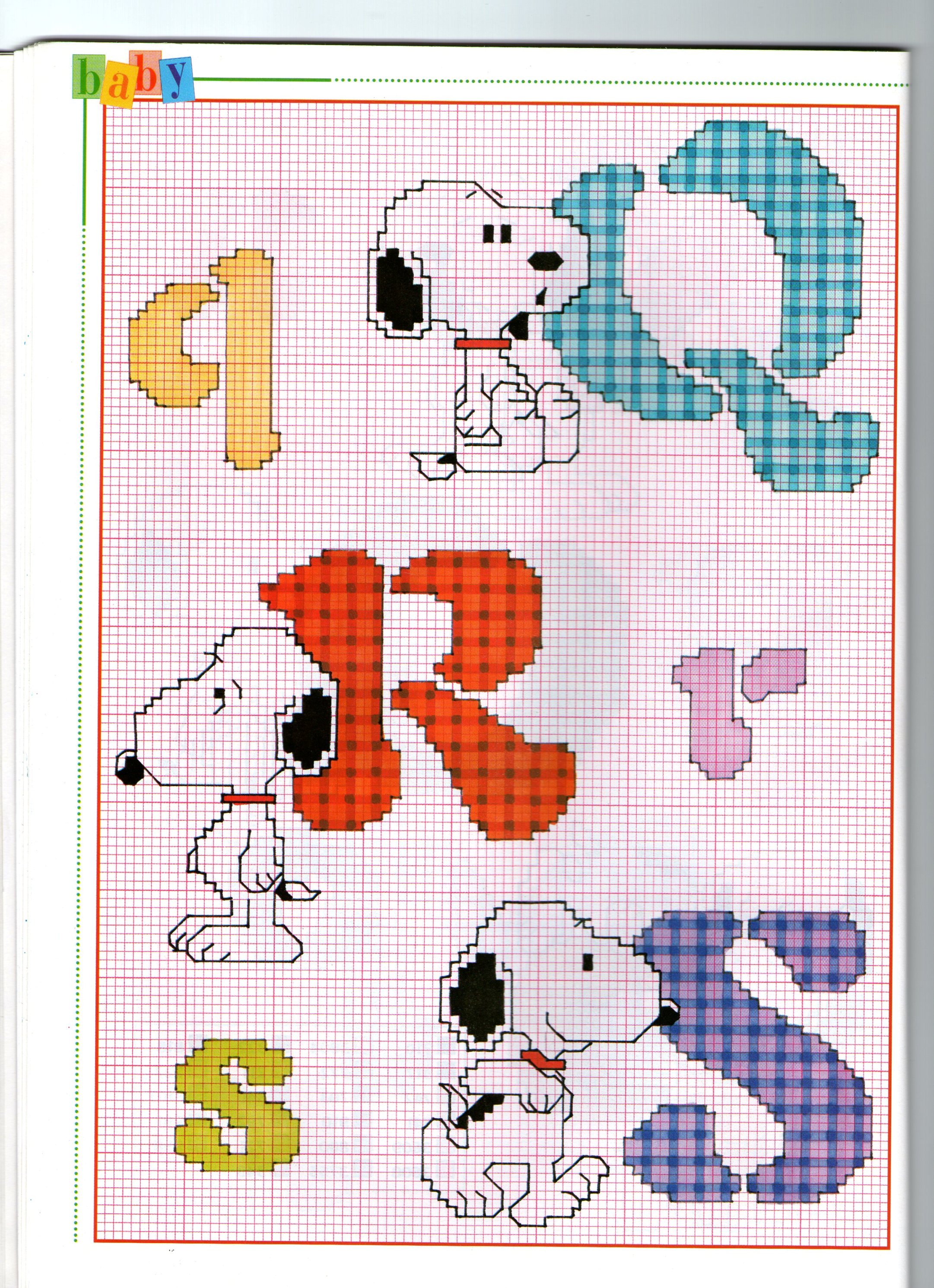 Alfabeto punto croce con il simpatico Snoopy personaggio Peanuts (6)