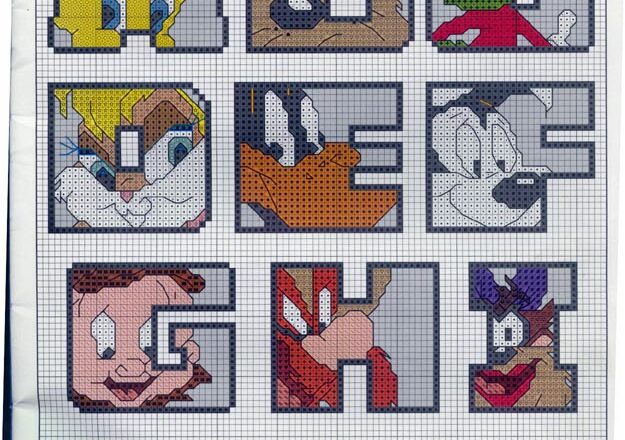 Alfabeto punto croce con personaggi Looney Tunes molto bello (1)