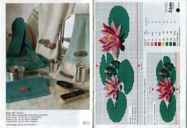 Asciugamani punto croce con fiori di loto