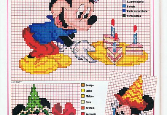 Baby Minnie e Baby Topolino che aprono i regali da ricamare