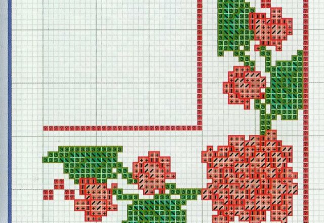 Bordo da ricamare punto a croce con fiori grandi rossi