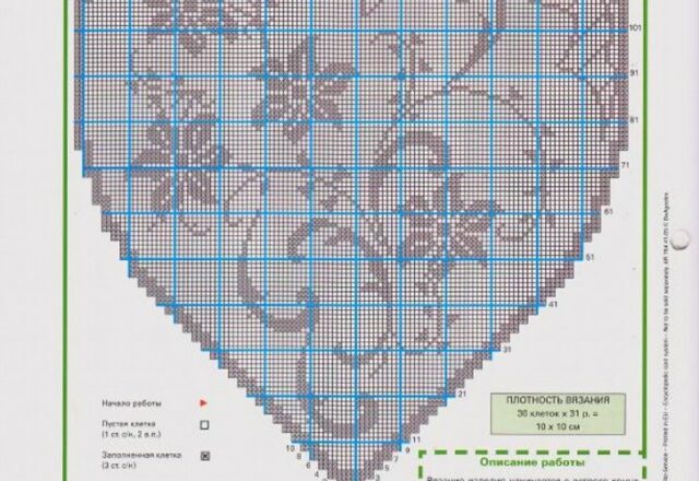 Centro a cuore con fiori schema filet uncinetto