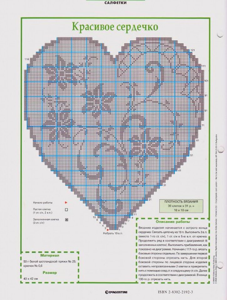 Centro a cuore con fiori schema filet uncinetto