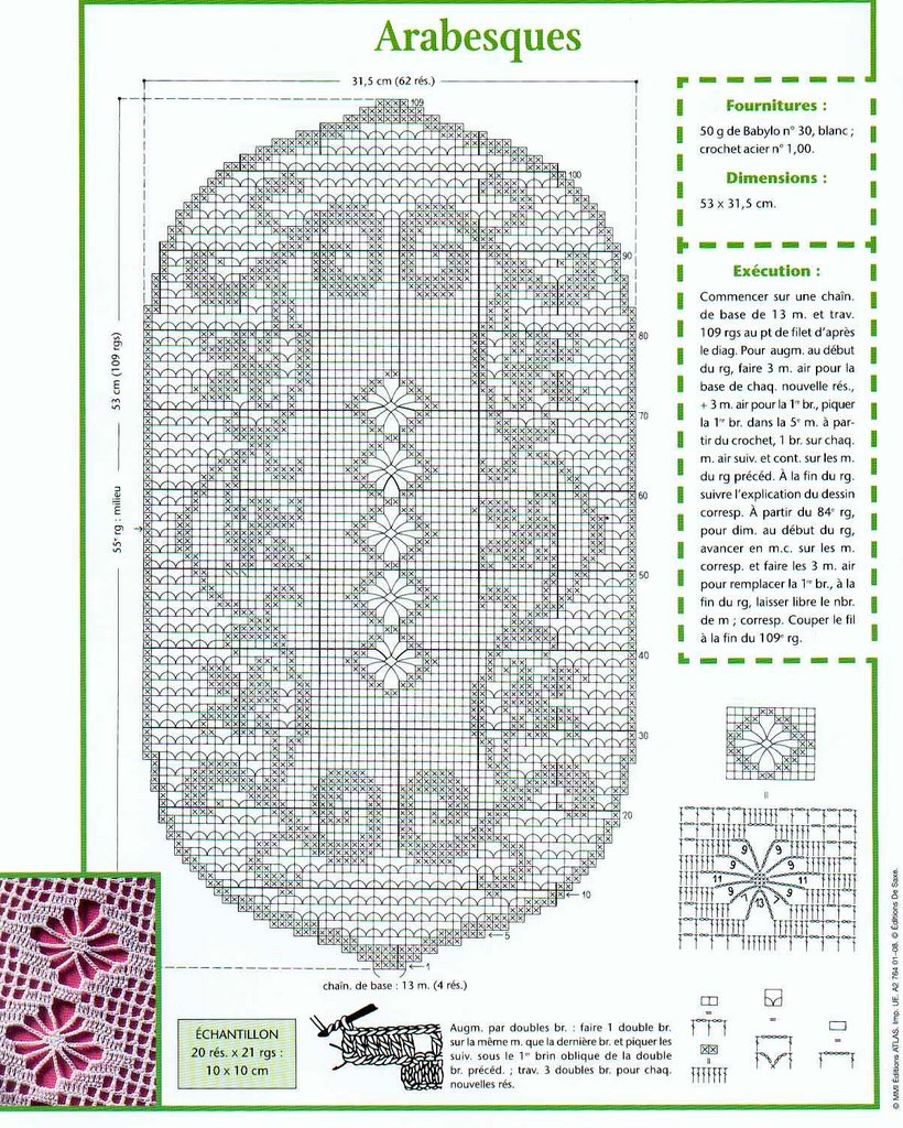 Centro ovale arabesco schema filet uncinetto