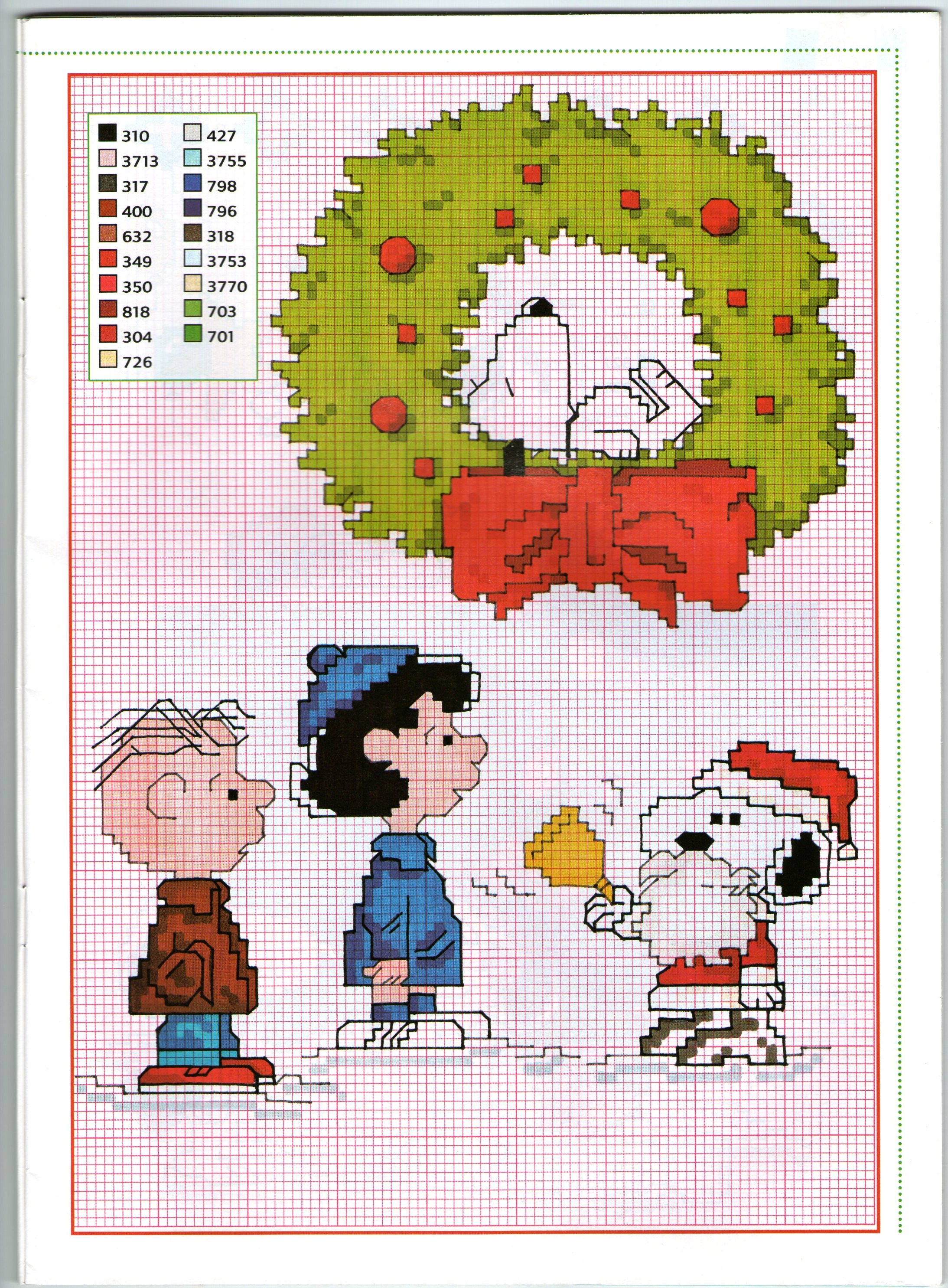 Charlie Brown Lucy e Snoopy Babbo Natale schema punto croce