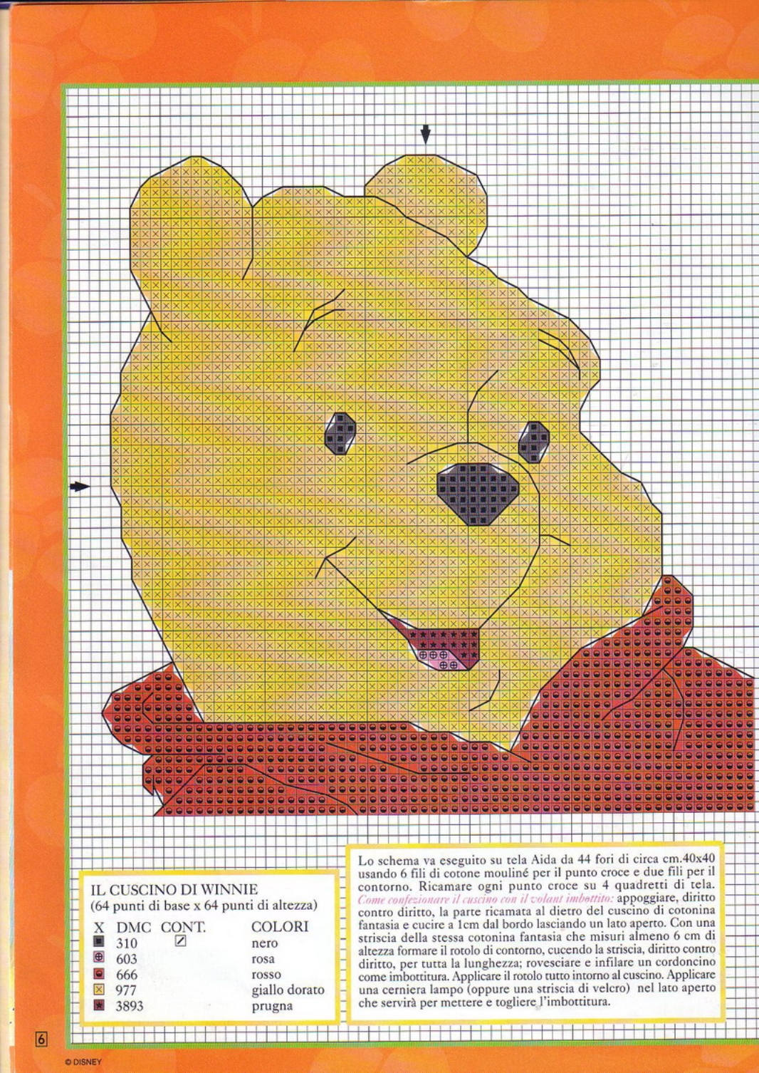 Cuscino schema punto croce con Winnie The Pooh