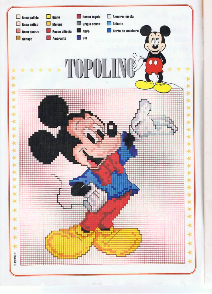 Disney Topolino felice schema da ricamare