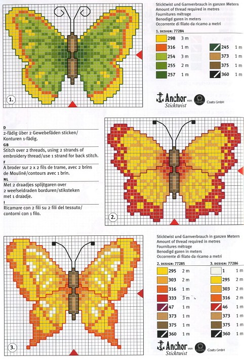 Farfalle tonalità gialla schemi punto croce