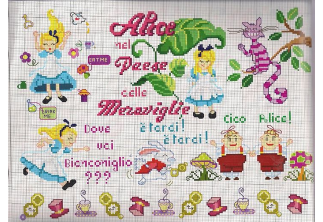 Fiaba Alice nel paese delle meraviglie schema punto a croce