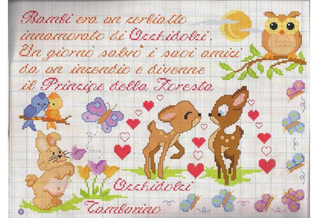 Filastrocca punto a croce con Bambi