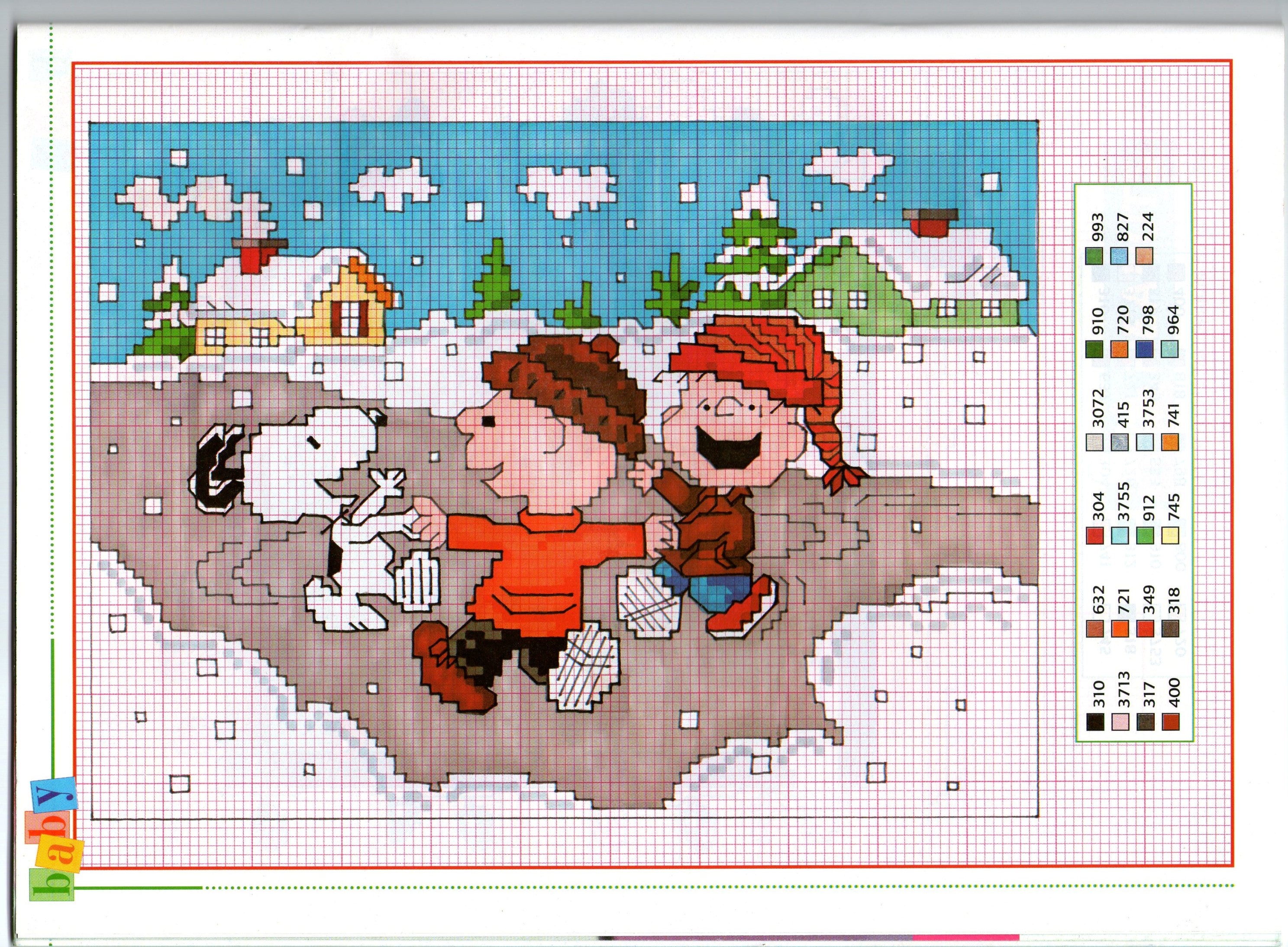 I simpatici protagonisti Snoopy giocano sulla neve