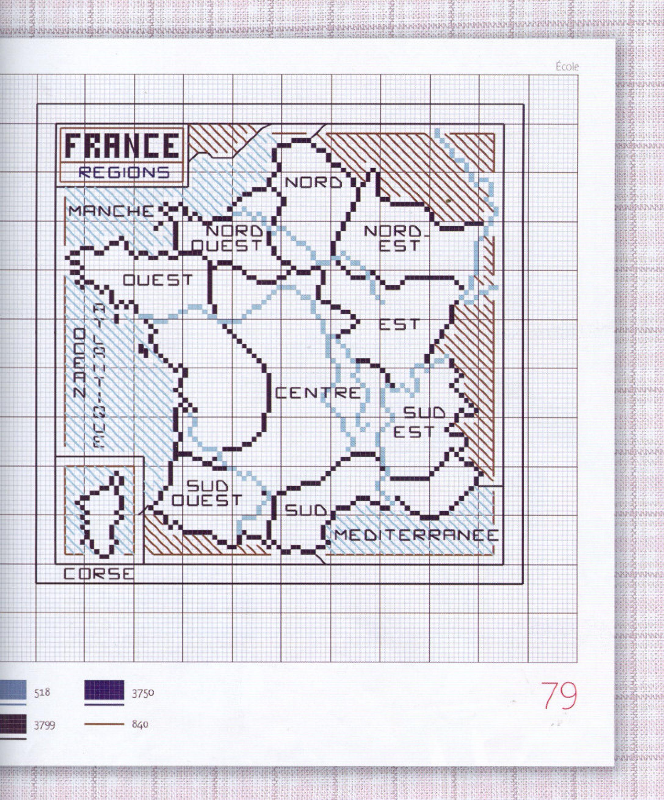 Lettere dell’ alfabeto e cartina geografica della Francia schemi punto croce (2)