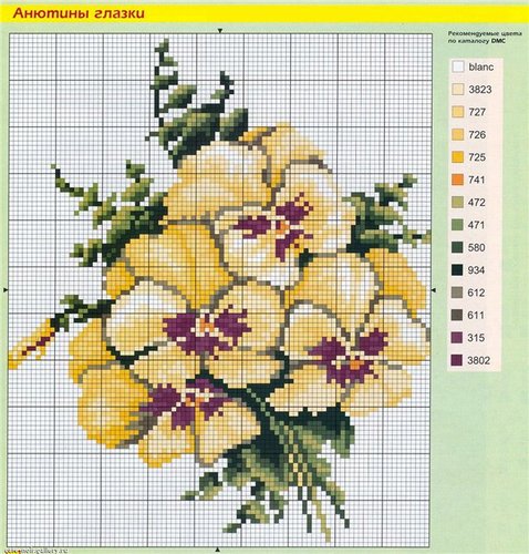 Mazzolino fiori gialli schema punto croce