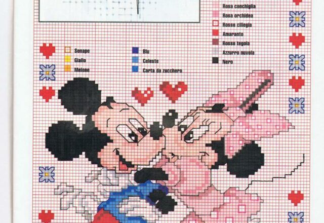 Minnie e Topolino bacio dolce con tanti cuoricini