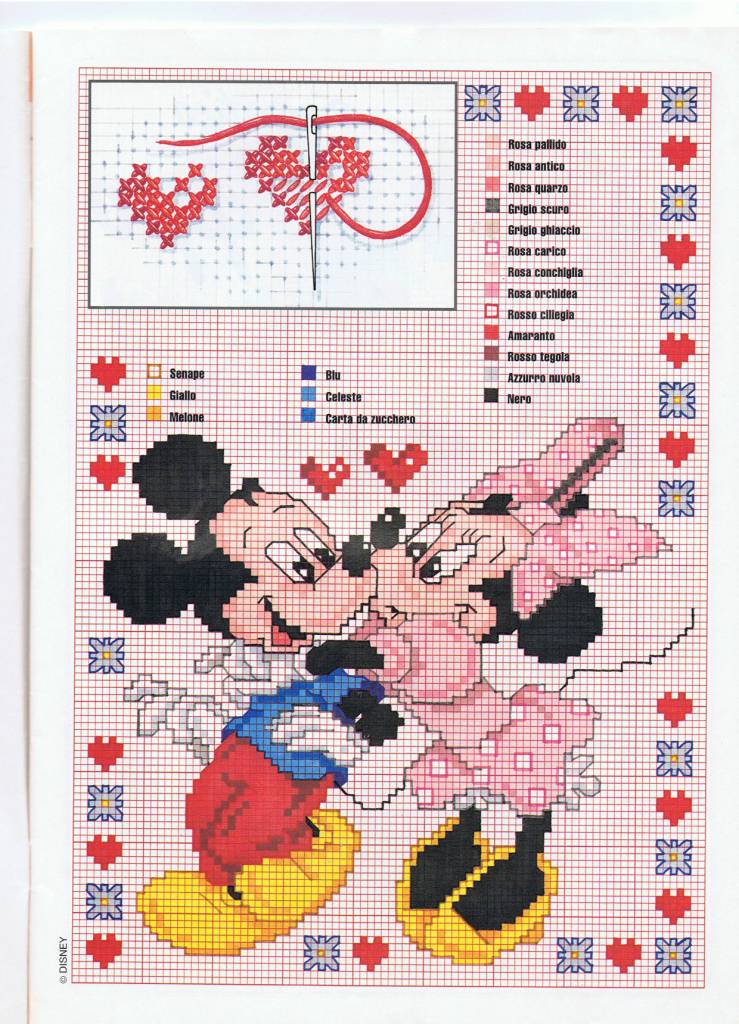 Minnie e Topolino bacio dolce con tanti cuoricini