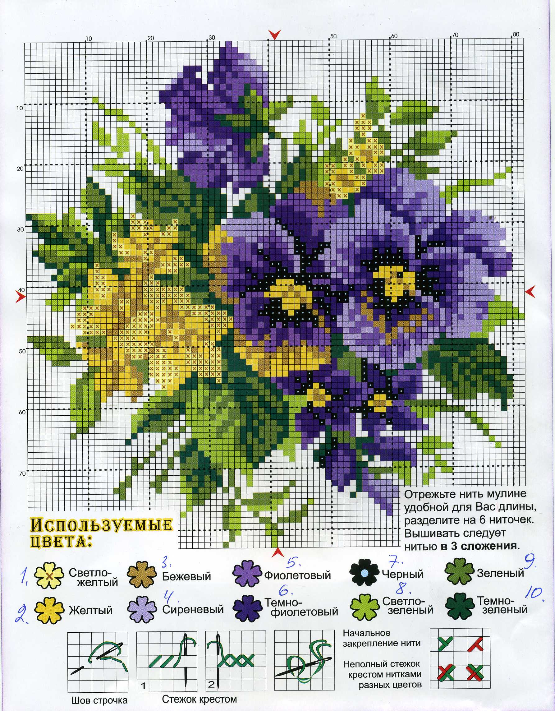 Pansè fiori schema punto croce