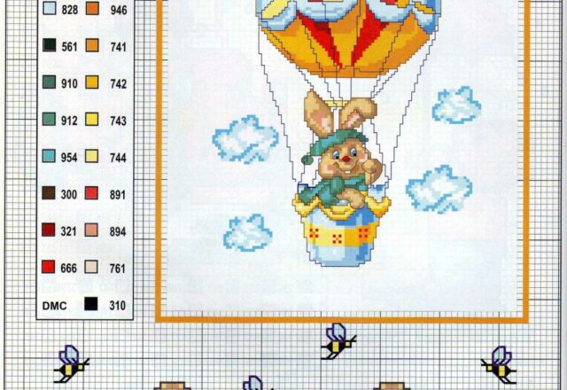 Quadretto bimbo punto croce orsacchiotto sulla mongolfiera (1)