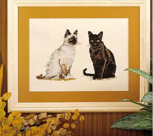 Quadro punto croce con due gatti siamesi (1)