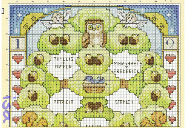 Sampler punto croce con animali gufo conigli uccellini sull’ albero (1)