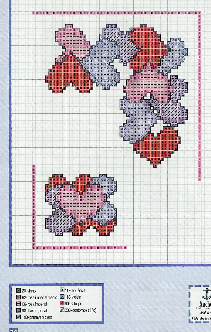 Schema punto croce bordo con cuoricini di tanti colori