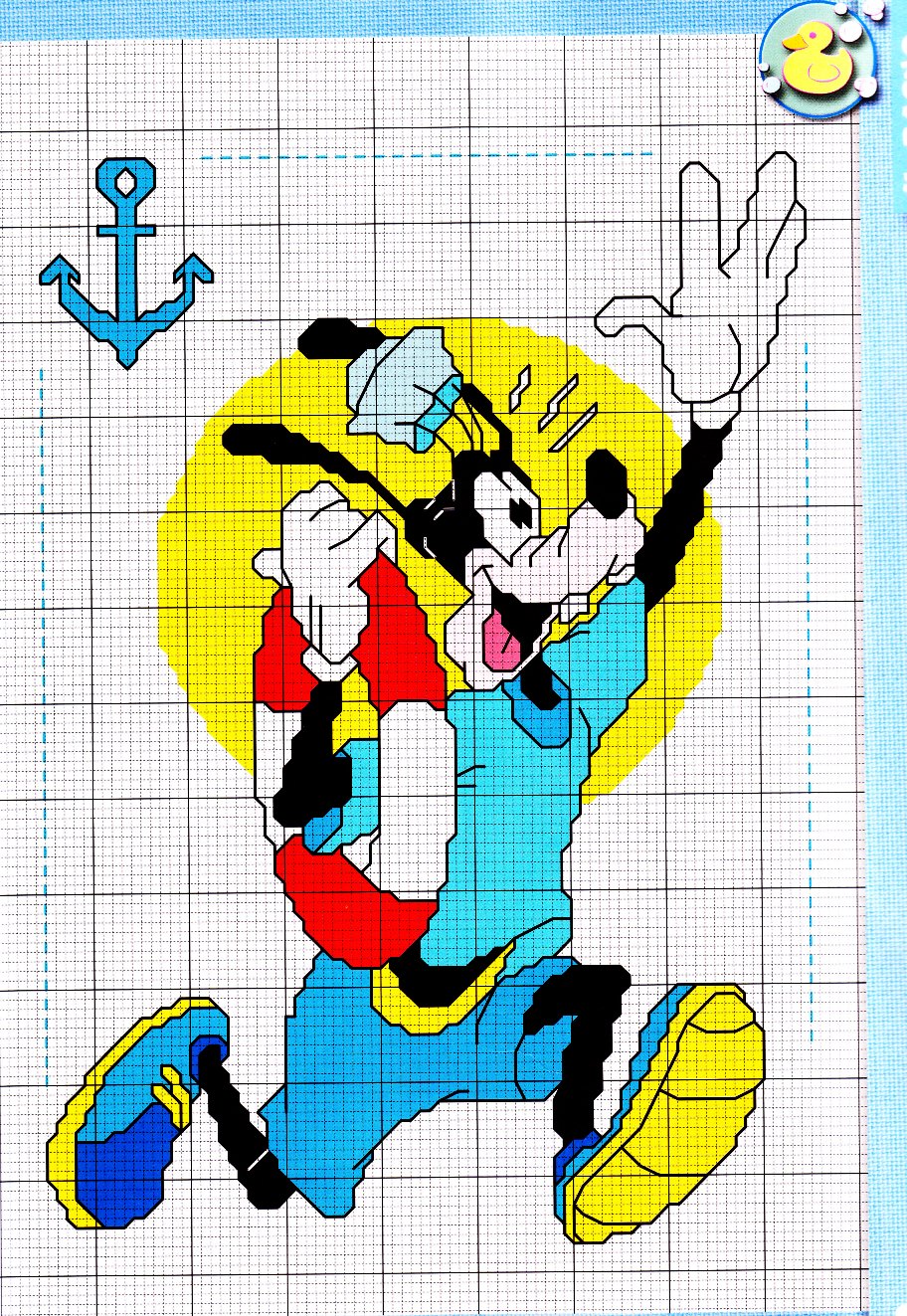 Schema ricamo gratis Disney Pippo 1