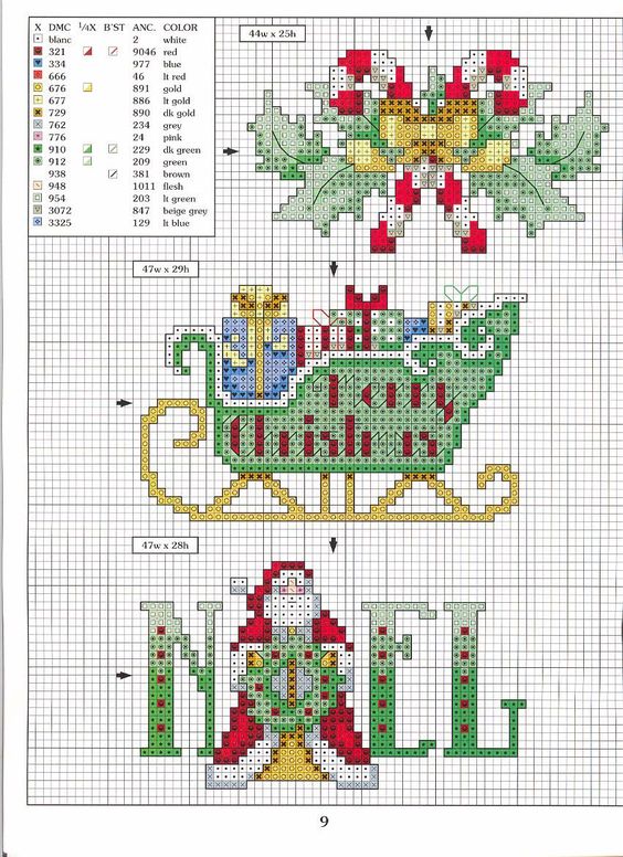 Slitta Natale schema punto croce