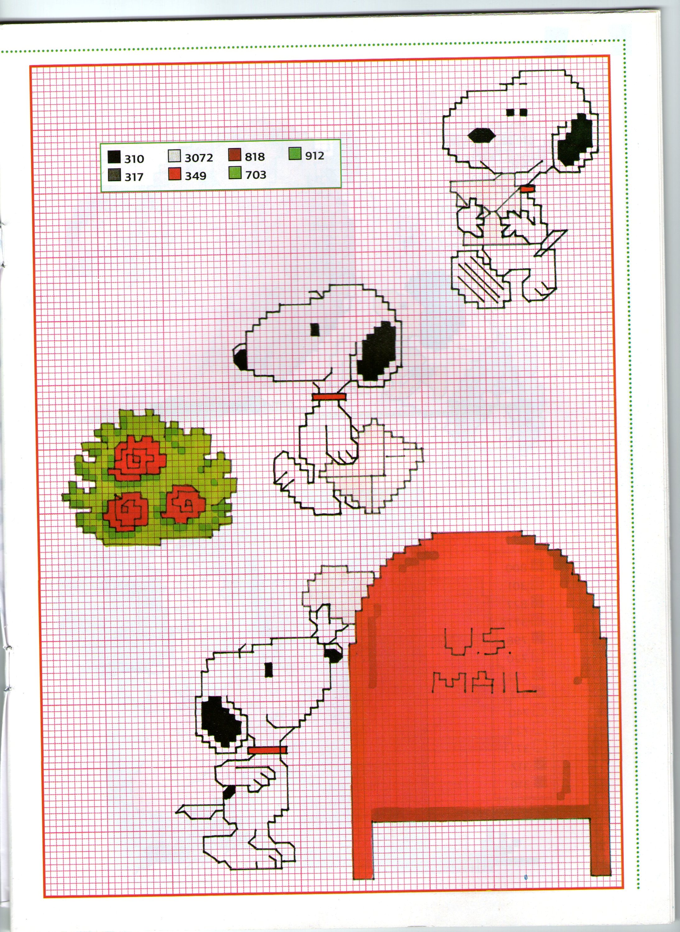 Snoopy e la lettera di San Valentino schema da ricamare gratuito