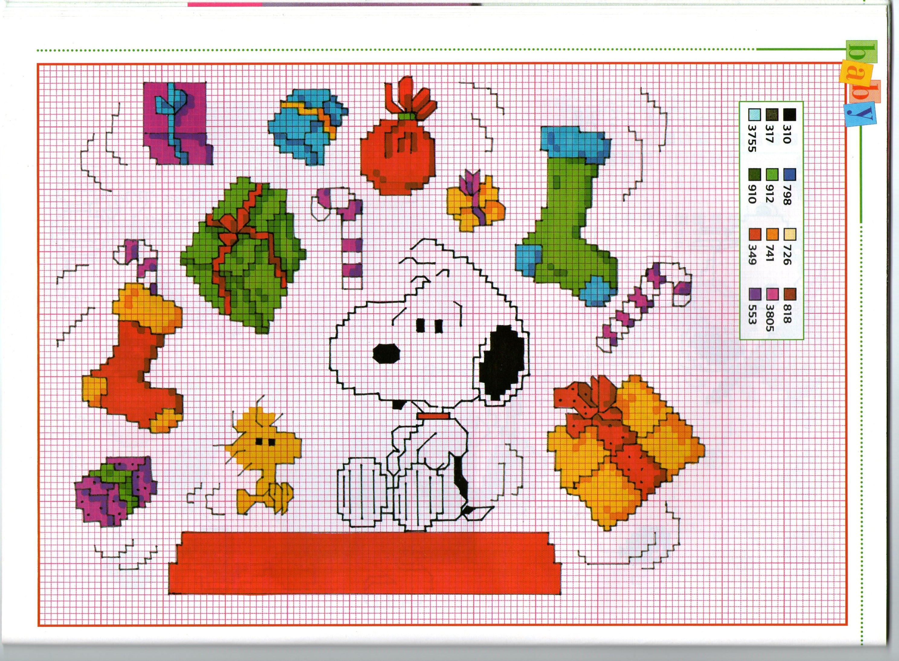 Tanti piccoli schemi punto croce natalizi di Snoopy