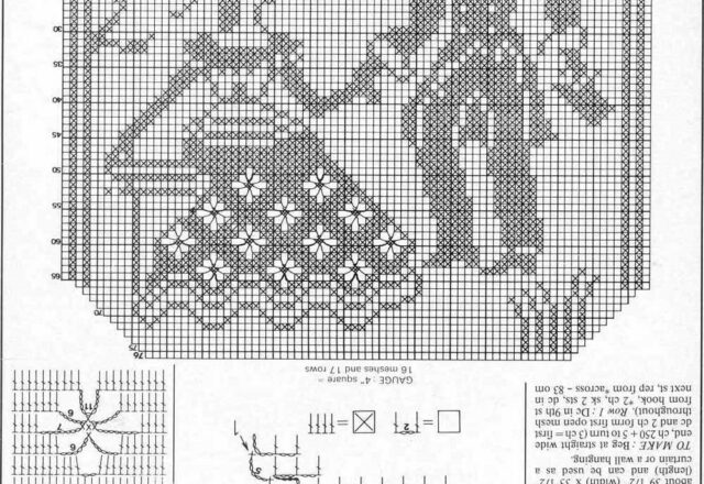 Tendina con innamorati schema filet uncinetto