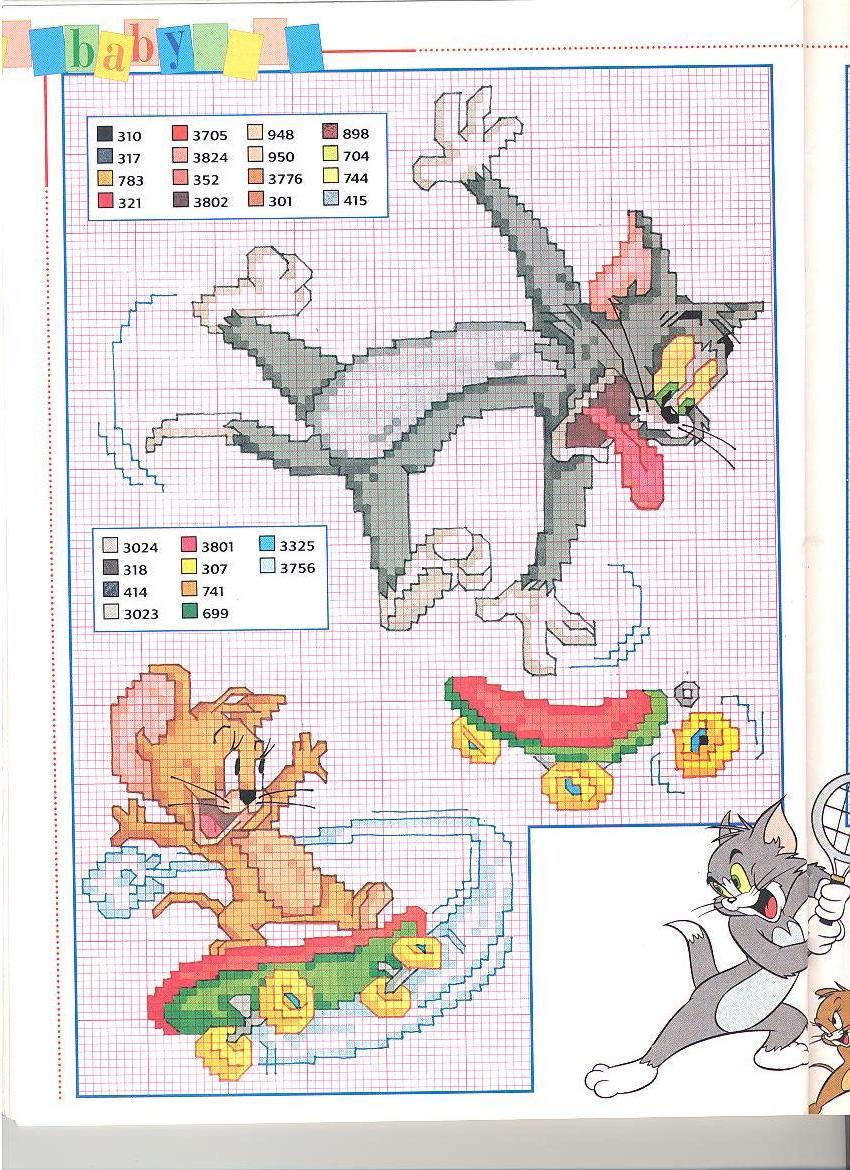 Tom e Jerry e lo skateboard schemi punto croce