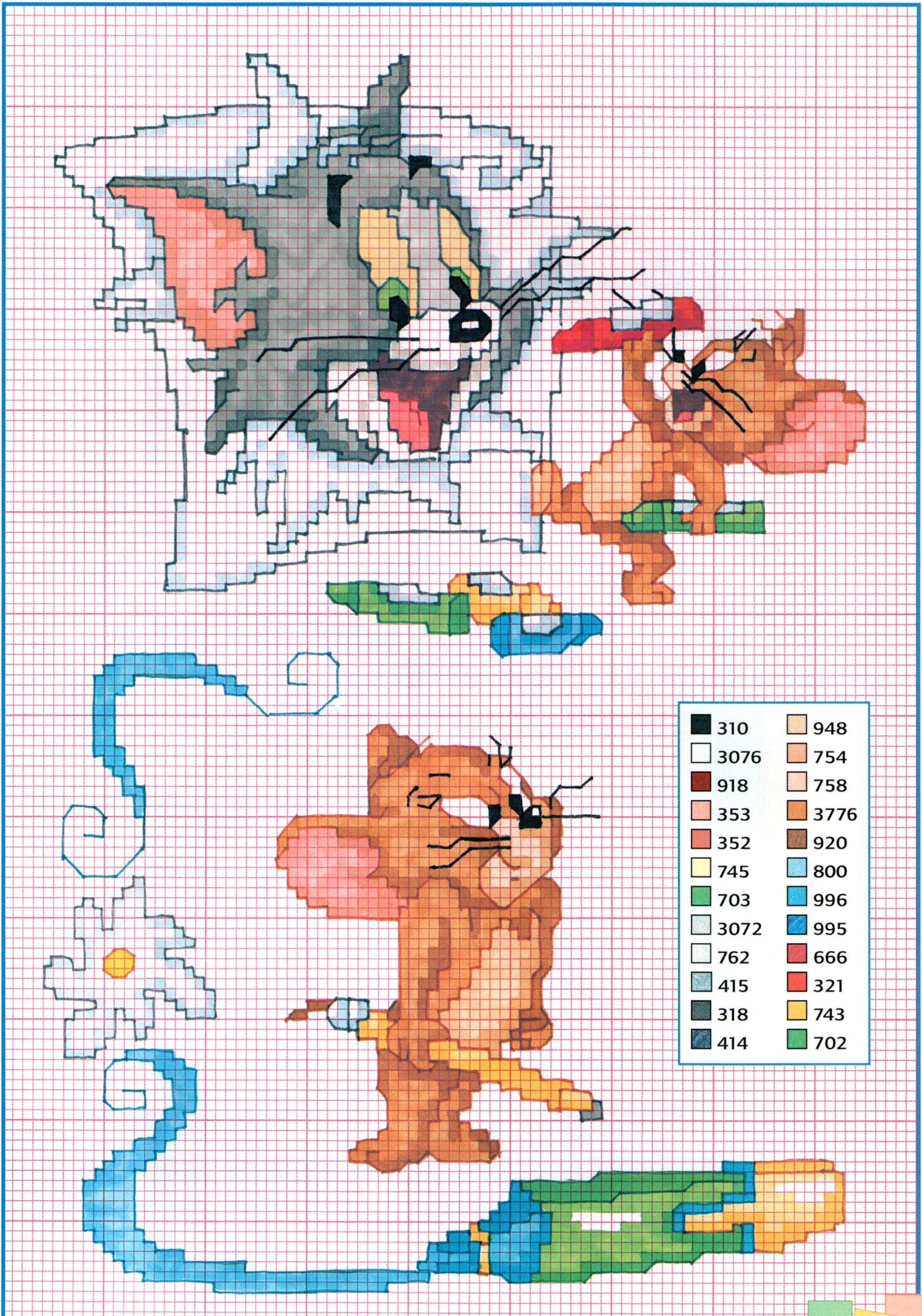 Tom e Jerry giocano coi pastelli punto croce