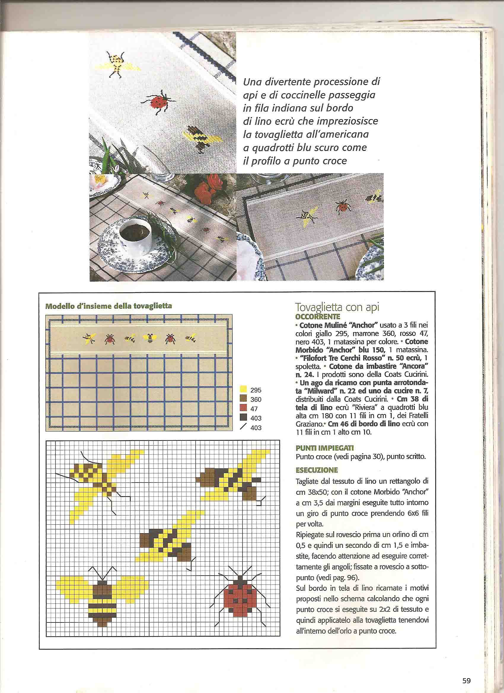 Tovaglietta punto croce con le api