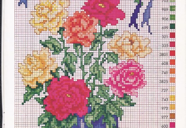 Un vaso di fiori colorati schema da ricamare gratis