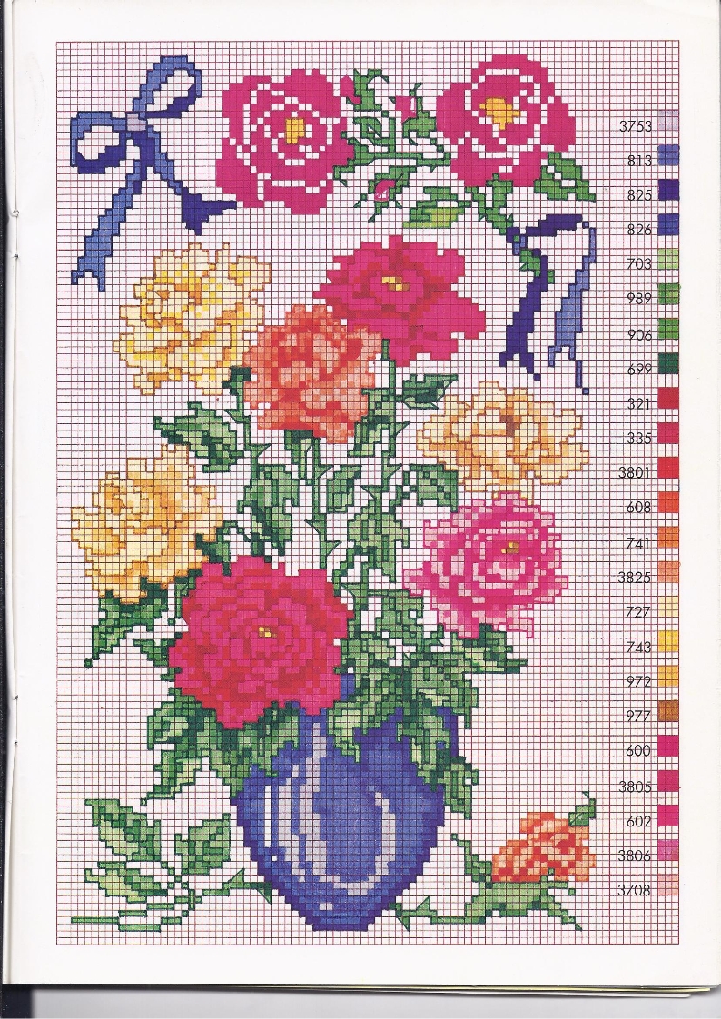 Un vaso di fiori colorati schema da ricamare gratis