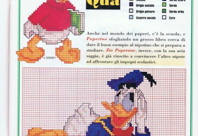 Zio Paperino che legge un libro schema punto croce