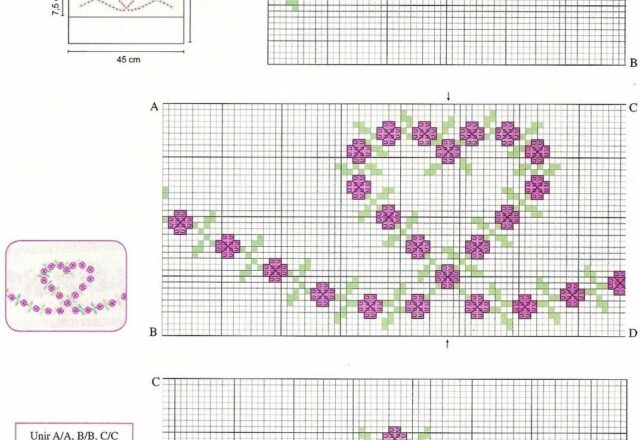 asciugamani cuoricini fiorellini semplici punto croce (3)