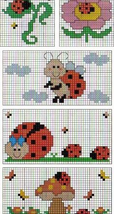 coccinelle fiori schema punto croce bavaglino