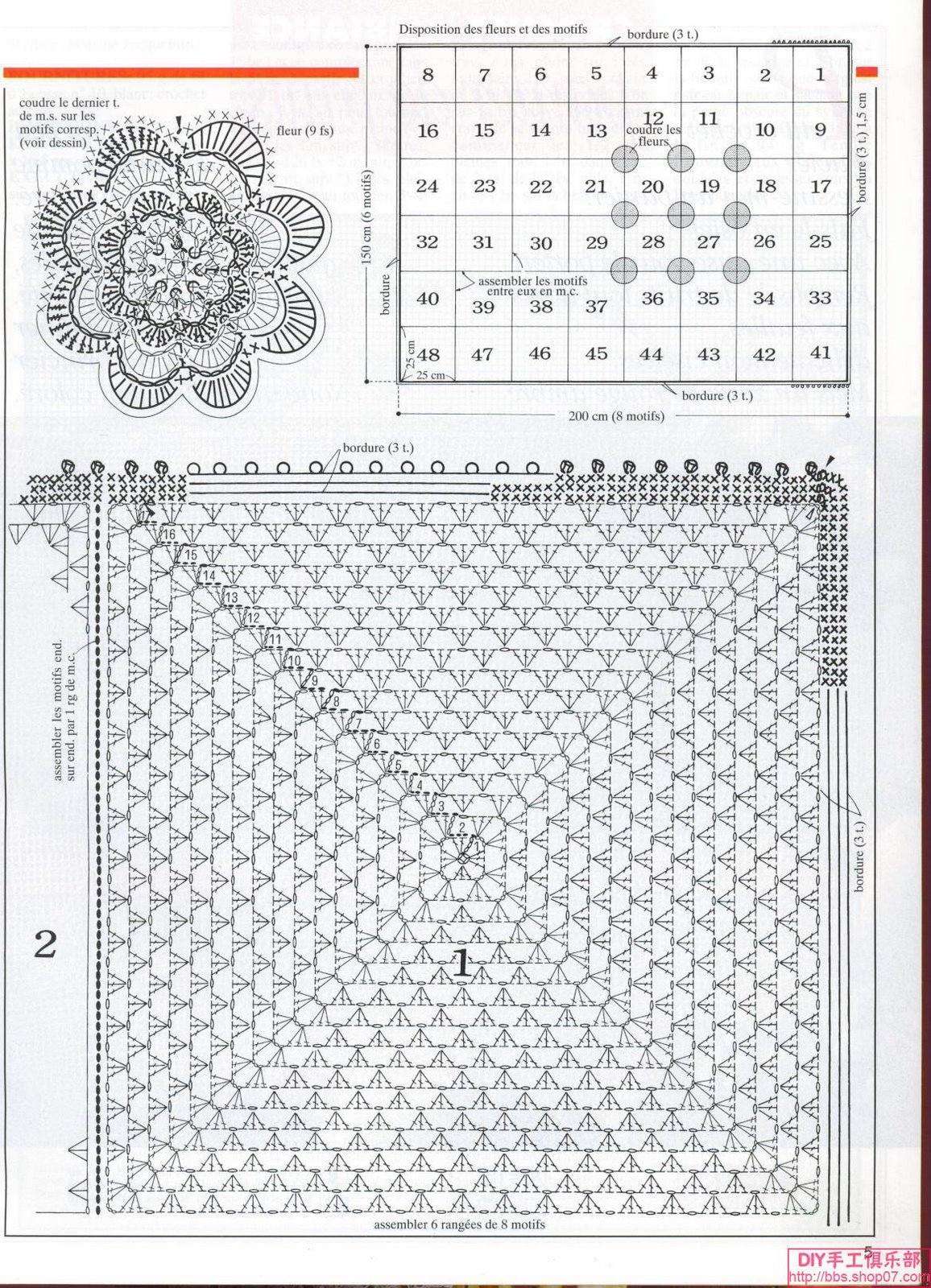 copriletto uncinetto grandi quadri e fiori (2)