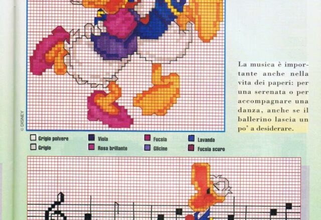 paperino che canta tra le note musicali