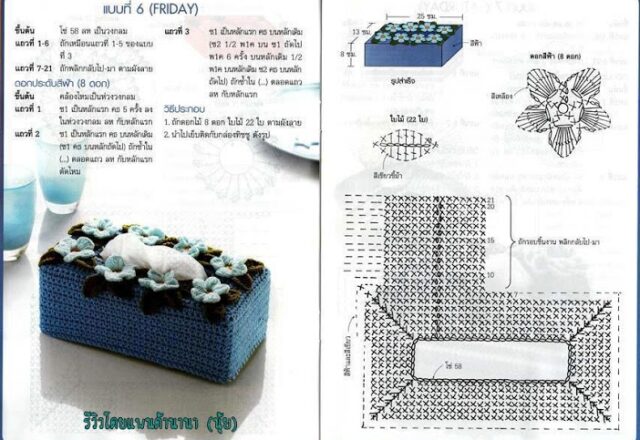 portakleenex uncinetto fiori blu