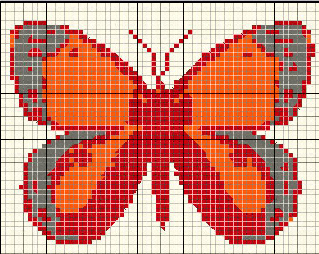 schema da ricamare di una farfalla rossa e arancione