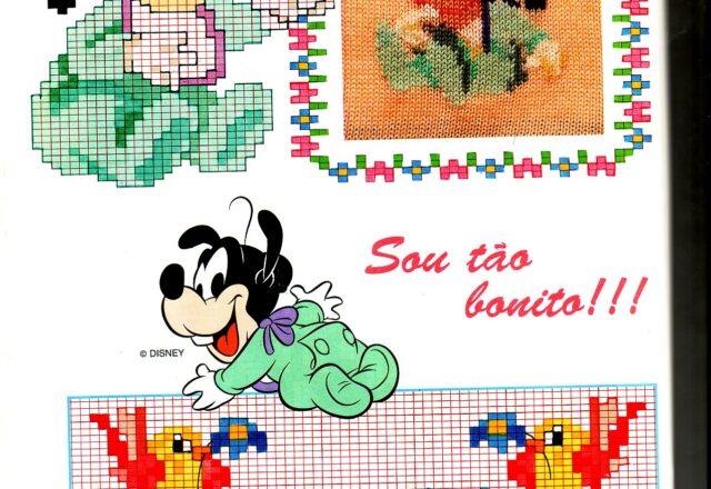 schema di ricamo baby pippo e bordo con uccellini