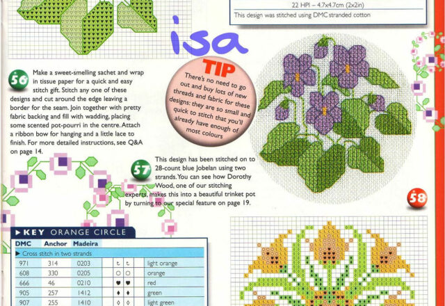 schema punto croce semplice di fiori violette