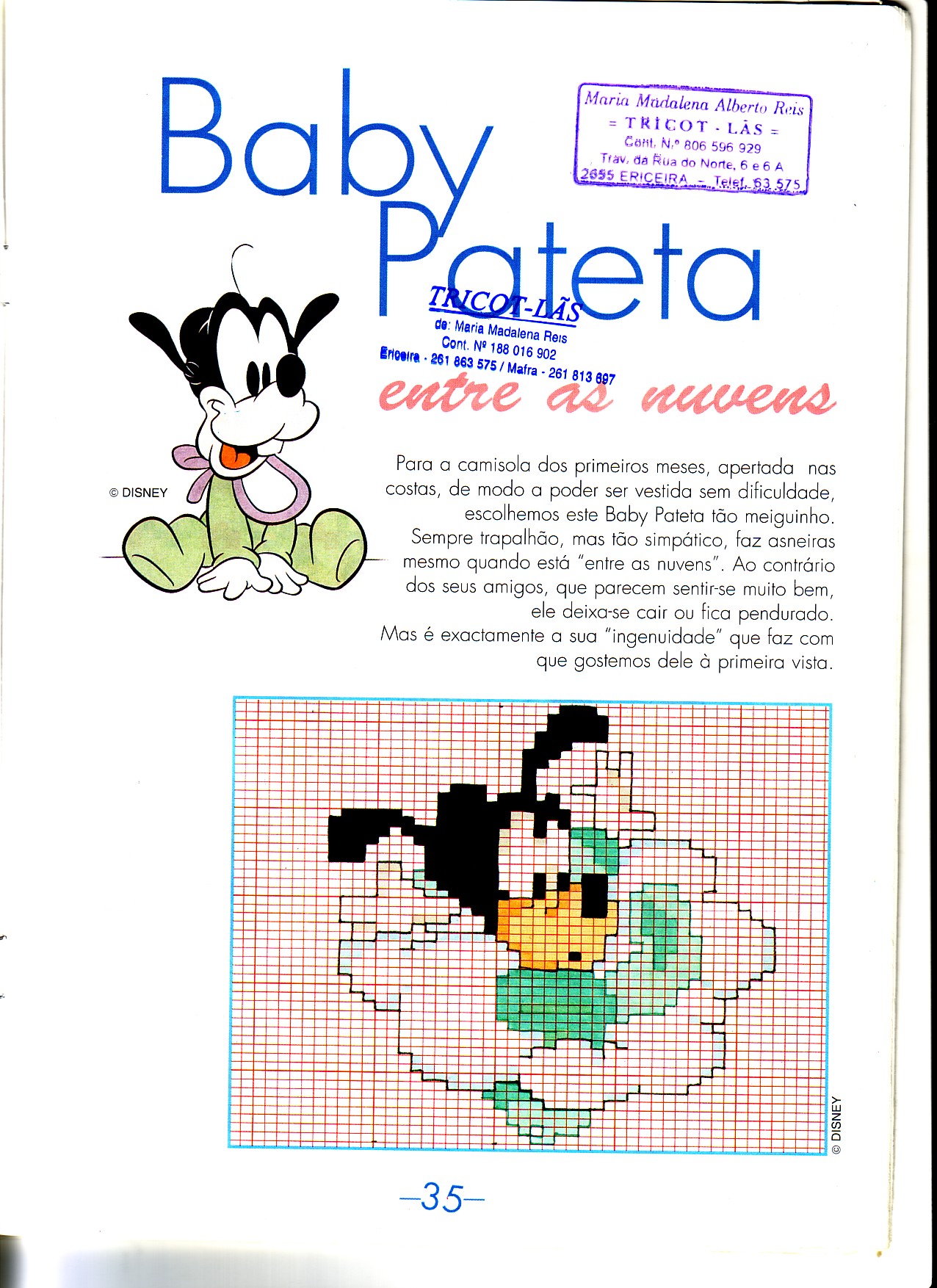 schema ricamo baby pippo che cade da una nuvola