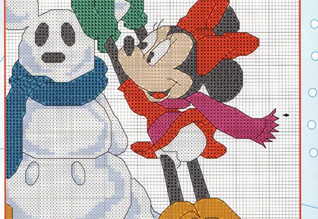 schema ricamo minnie e topolino fanno il pupazzo di neve (2)