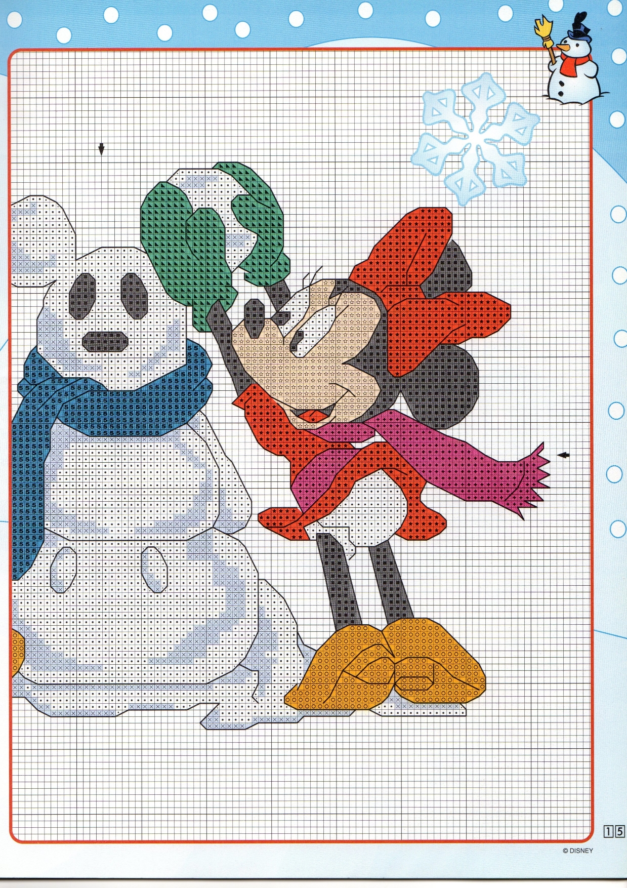 schema ricamo minnie e topolino fanno il pupazzo di neve (2)