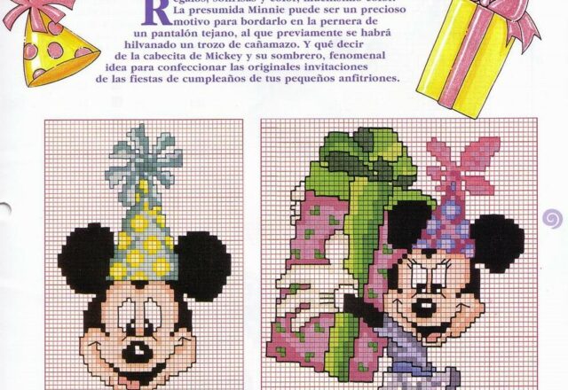 schemi punto croce di Disney Minnie vestita per la festa