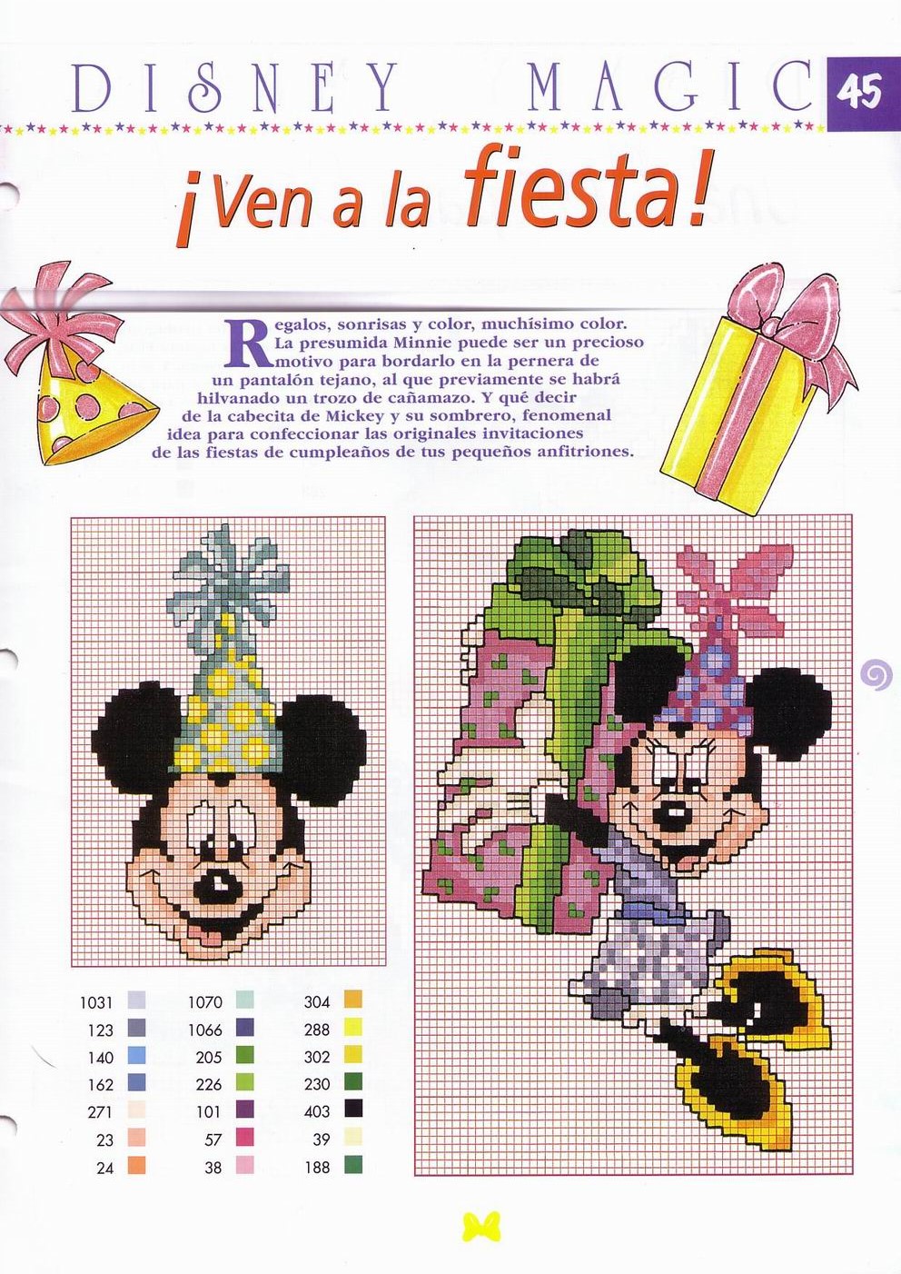 schemi punto croce di Disney Minnie vestita per la festa